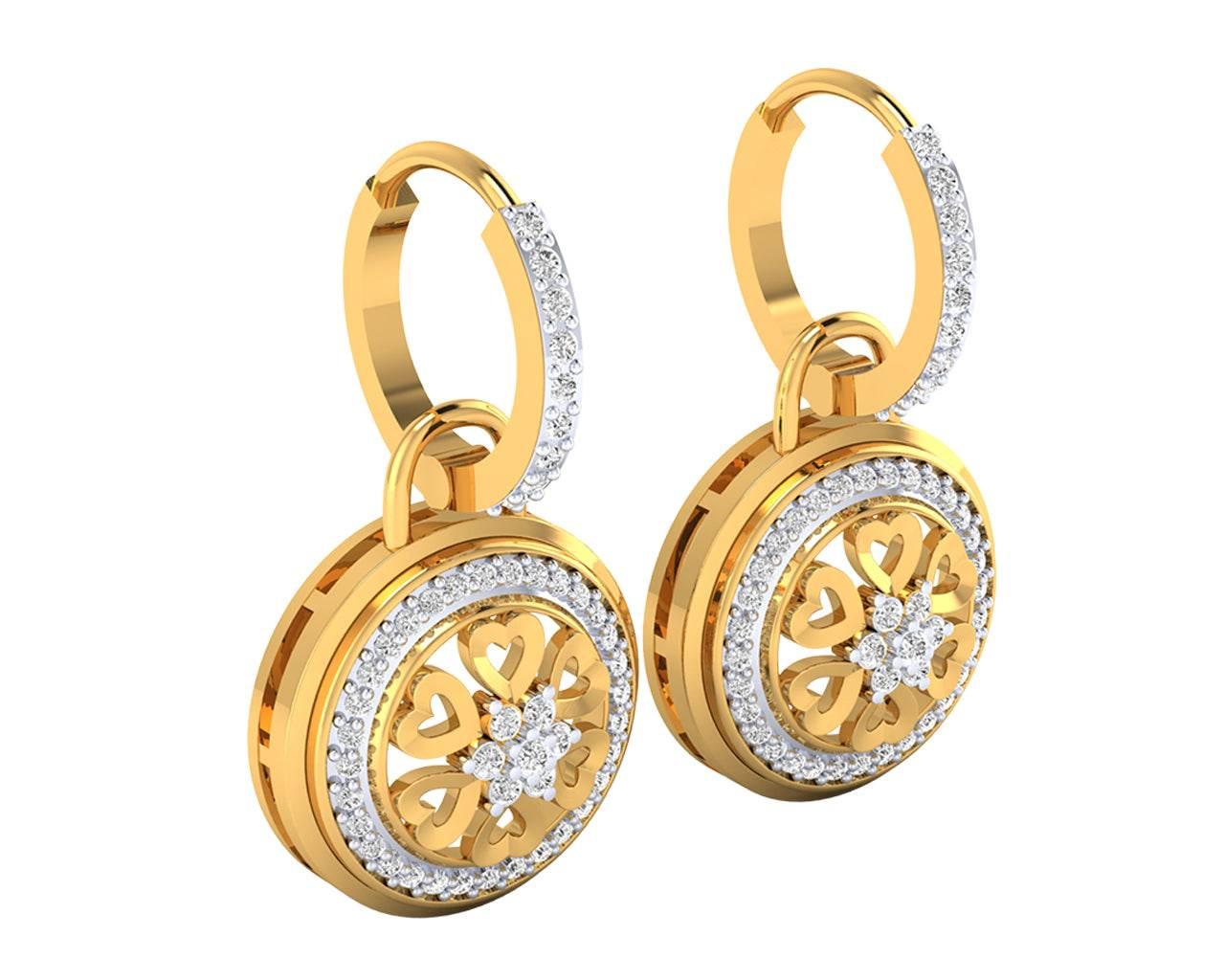 Saba Diamond Dangle earrings on diamond hoops in gold - Jewelslane