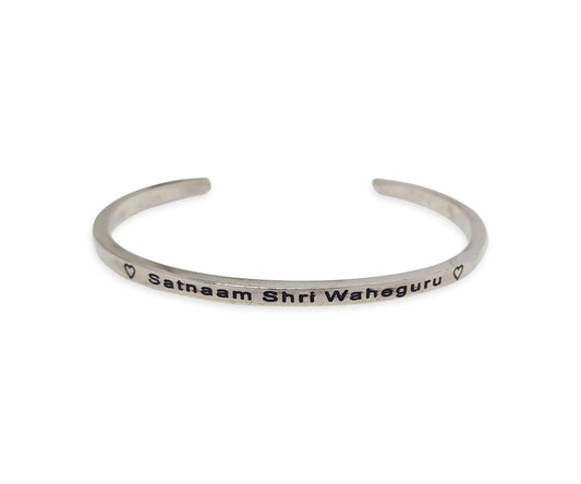 Satnaam Shri Wahe Guru Cuff Bracelet in silver - Jewelslane