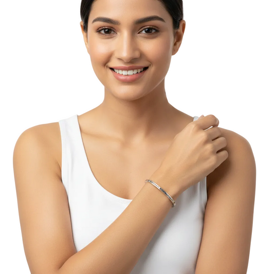 Satnaam Shri Wahe Guru Cuff Bracelet in silver - Jewelslane