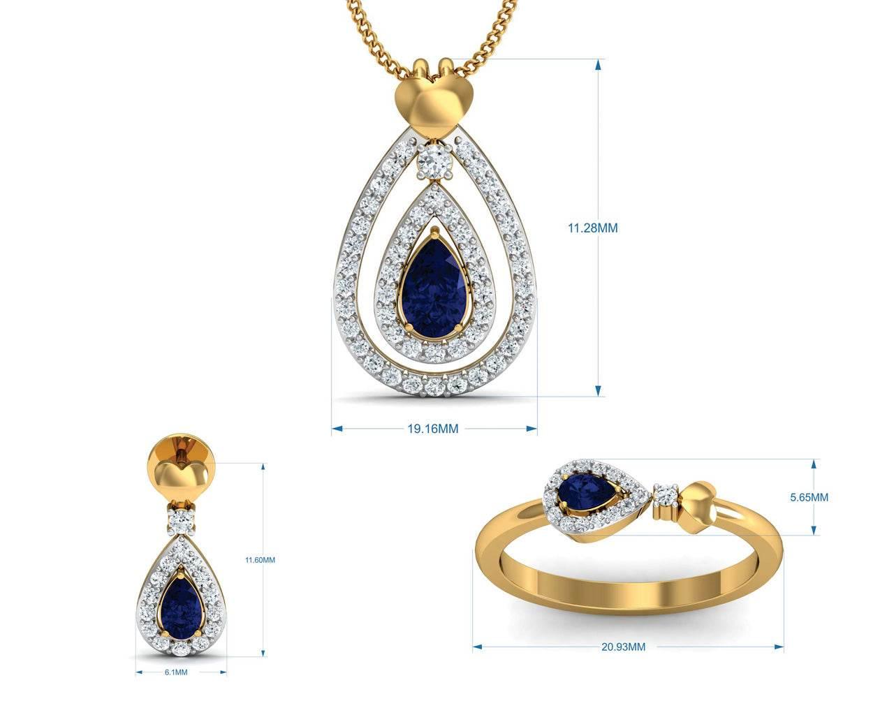 Anchita Sapphire Diamond Pendant Set - Jewelslane
