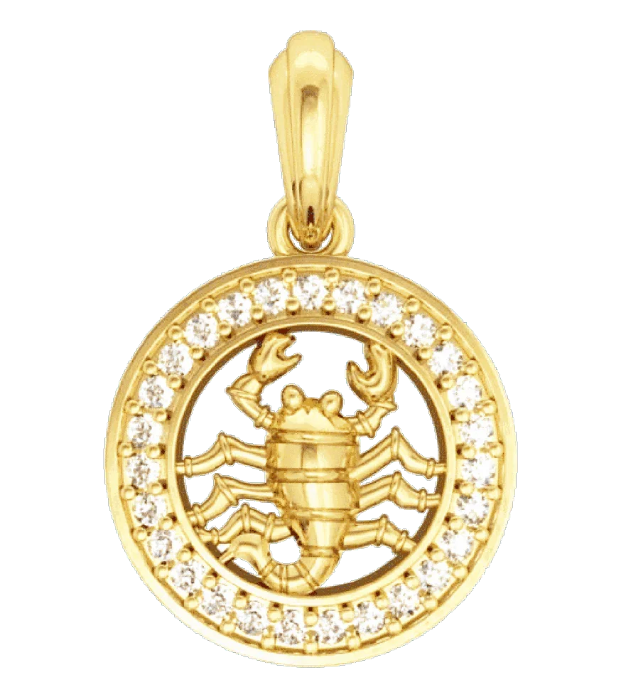 Scorpio Charm Pendant in Gold with 27 Diamonds - Jewelslane