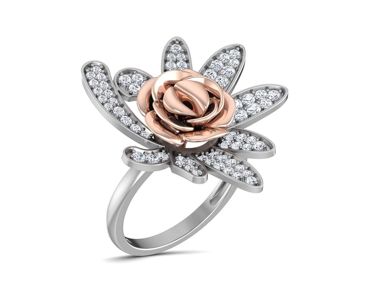 Seba Floral diamond ring in two tone 18k gold - Jewelslane