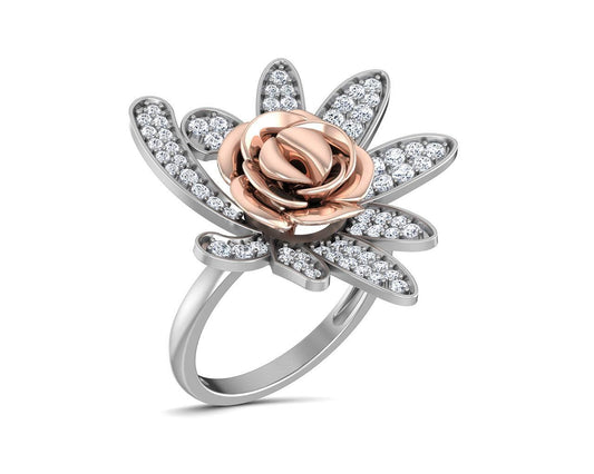 Seba Floral diamond ring in two tone 18k gold - Jewelslane