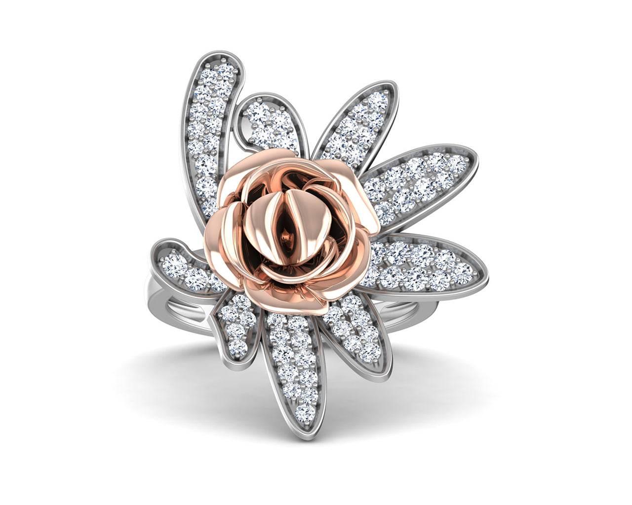 Seba Floral diamond ring in two tone 18k gold - Jewelslane