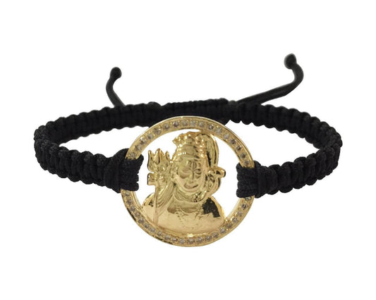 Auspicious Shiva Bracelet in Gold with diamonds on adjustable thread - Jewelslane