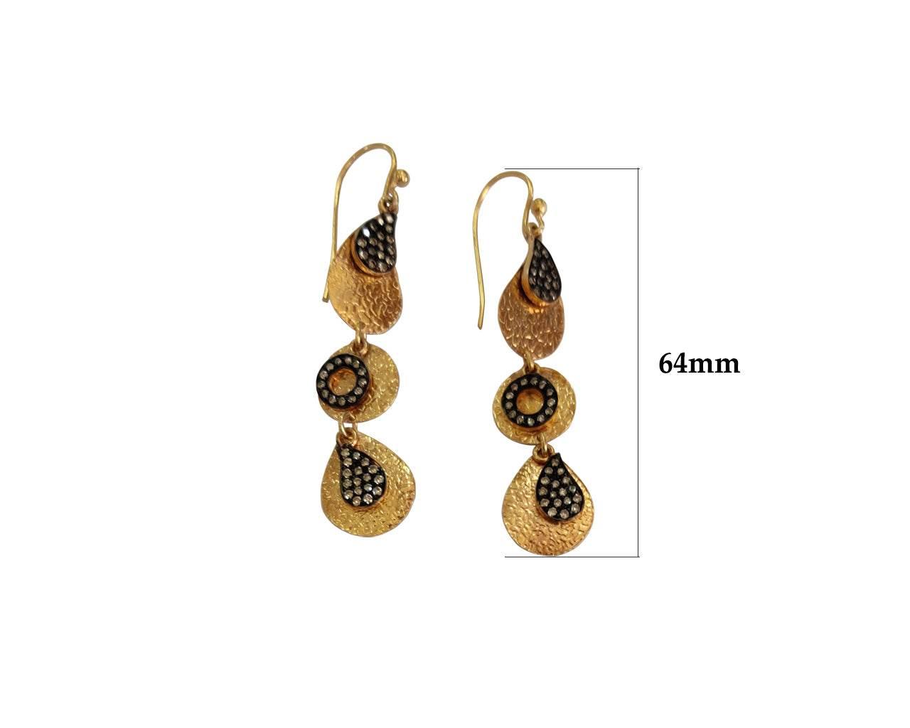 Silver Gold plated Danglers with Diamonds - Jewelslane