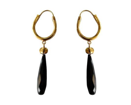 Silver Gold plated bali with Black onyx drops - Jewelslane