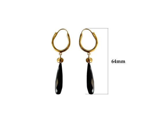 Silver Gold plated bali with Black onyx drops - Jewelslane