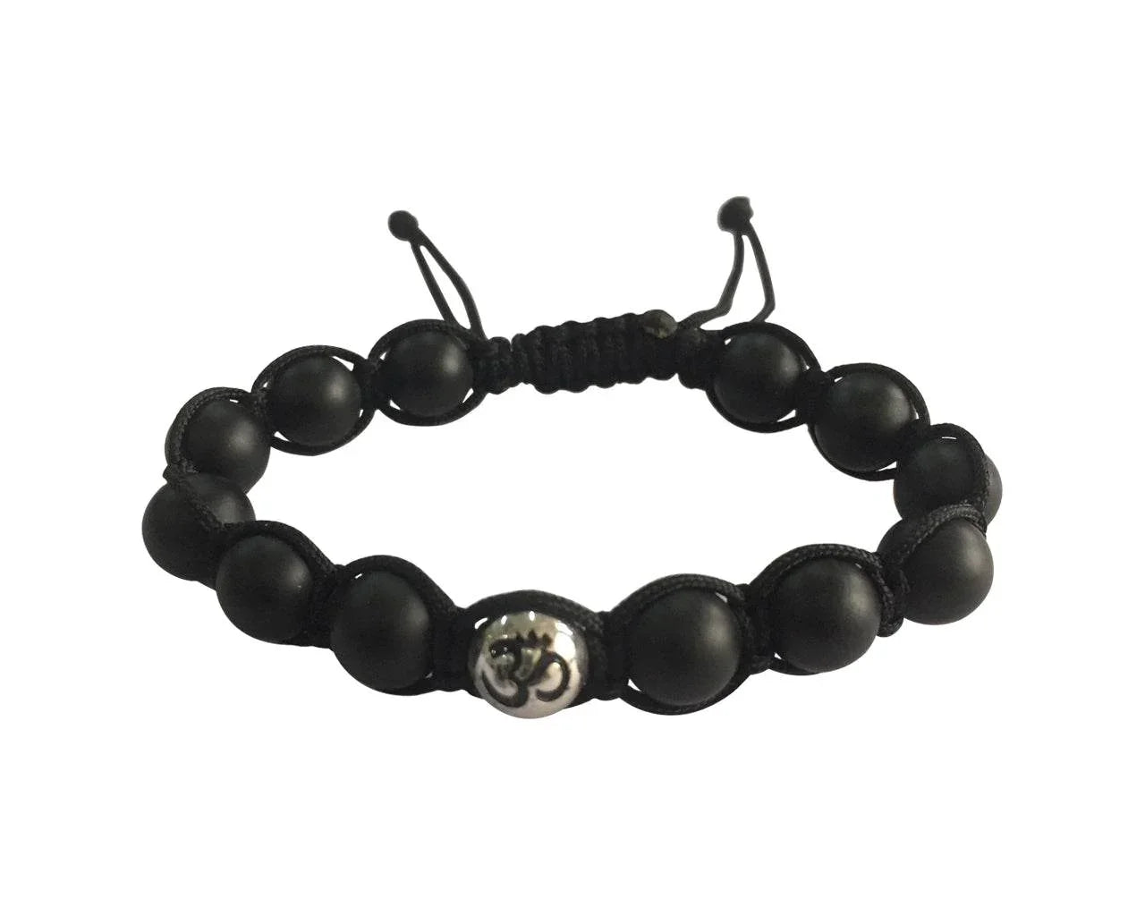 Silver om with 10mm Black Onyx beads - Jewelslane