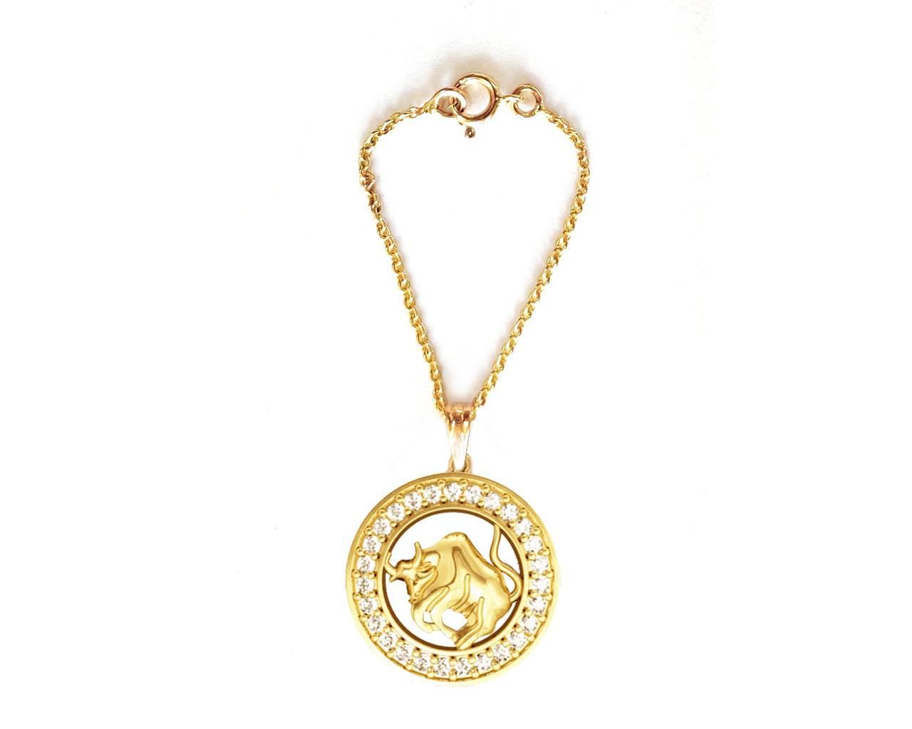 Taurus Zodiac Watch Charm in 14k gold with diamonds - Jewelslane