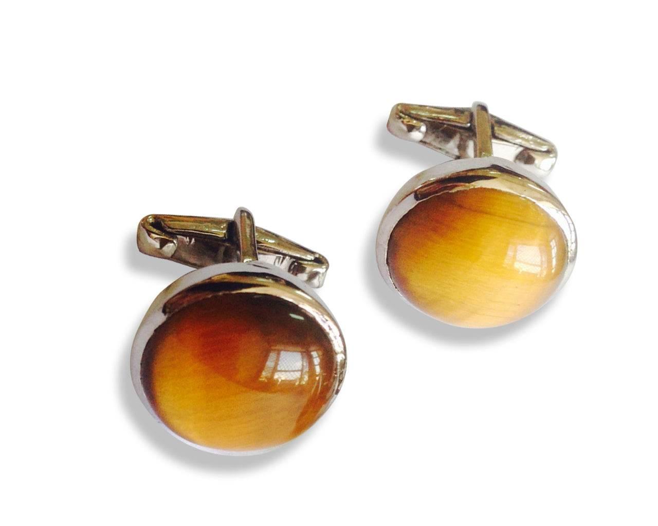 Tiger`s Eye Silver Cufflinks - Jewelslane
