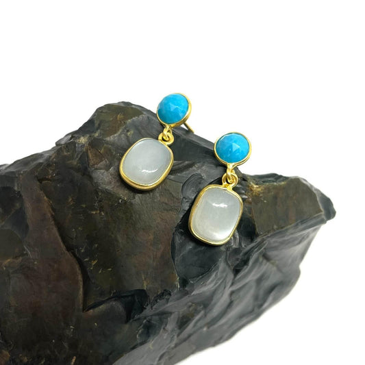 Turquoise and Moonstone Earrings in 18k gold plated silver - Jewelslane