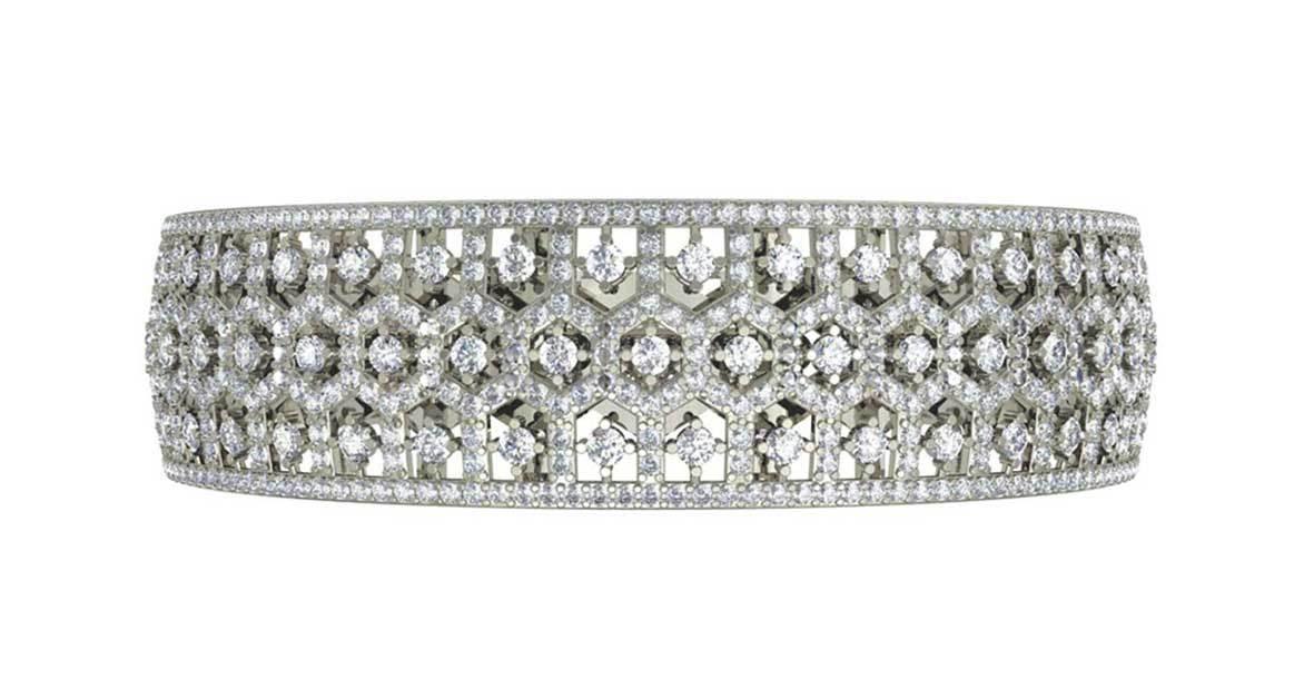 Wide Diamond Half Bangle - Jewelslane