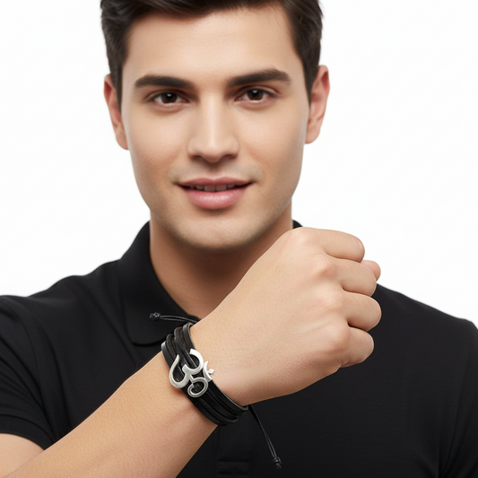 Wide Om Bracelet in Silver - Jewelslane