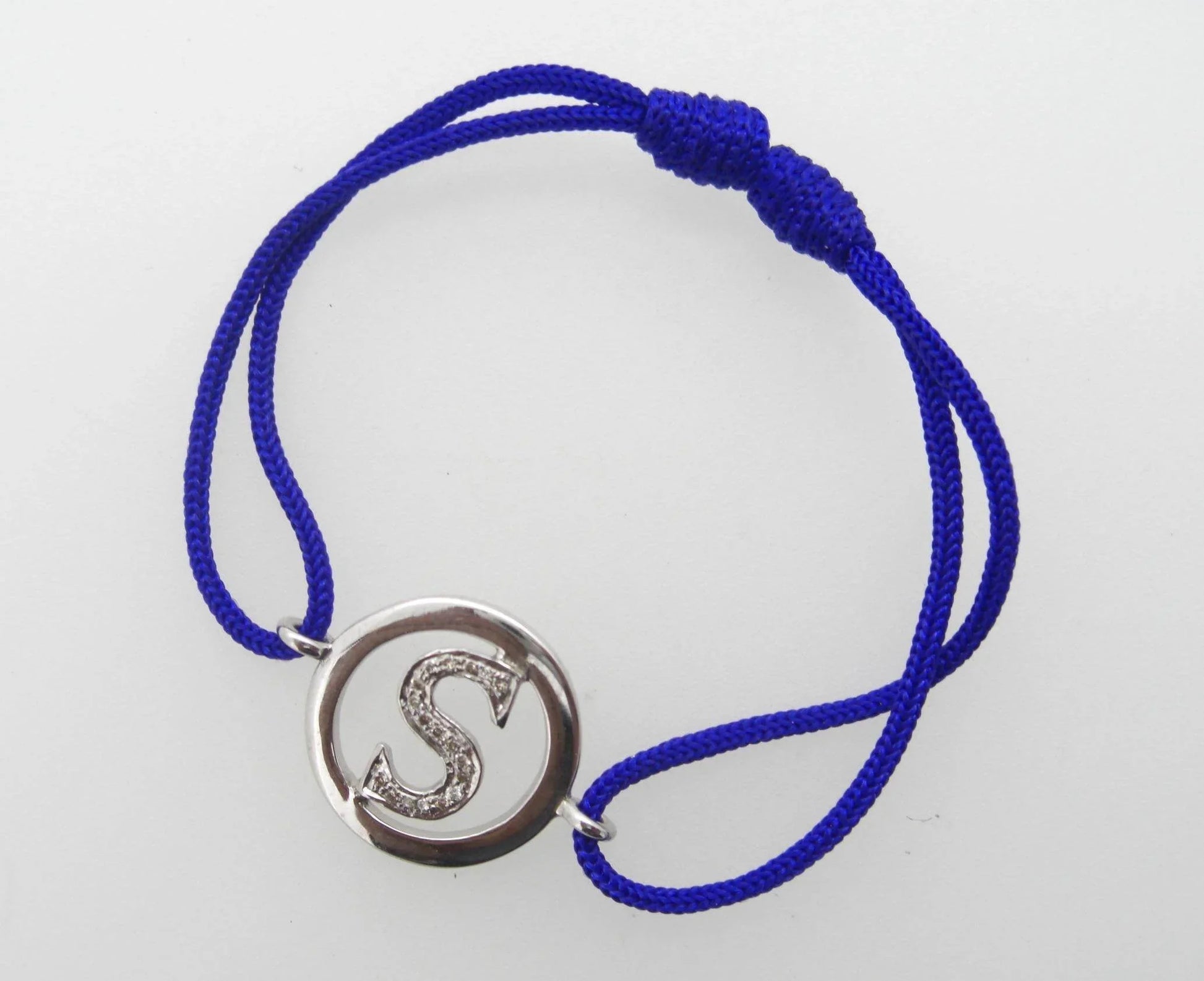 Lower Case Alphabets Bracelet with Diamonds in Silver on Size Adjustable Nylon Thread - Jewelslane