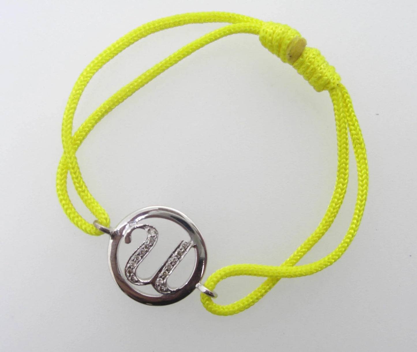 Lower Case Alphabets Bracelet with Diamonds in Silver on Size Adjustable Nylon Thread - Jewelslane