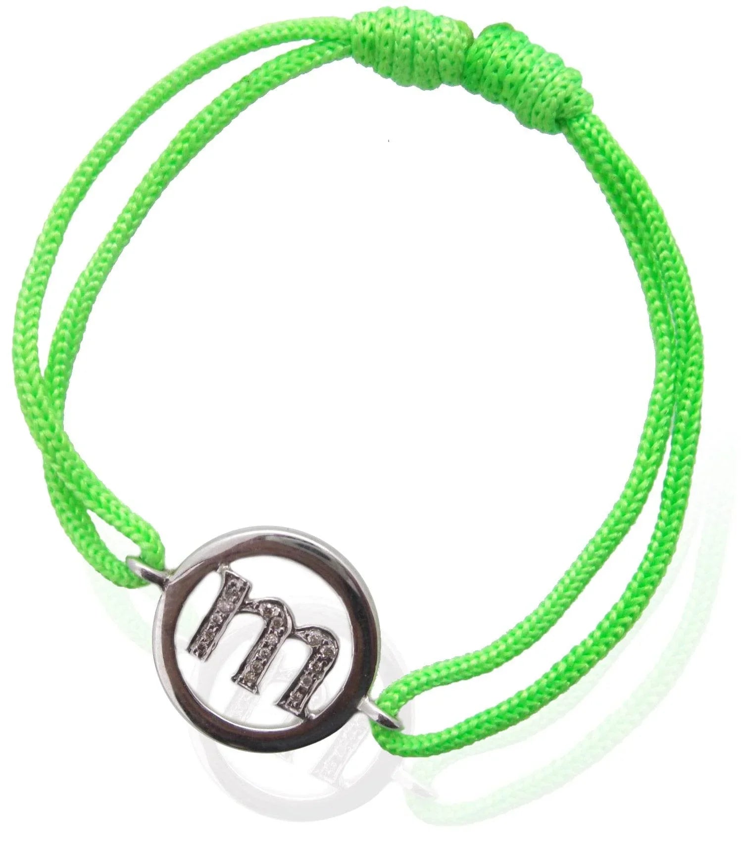 Lower Case Alphabets Bracelet with Diamonds in Silver on Size Adjustable Nylon Thread - Jewelslane