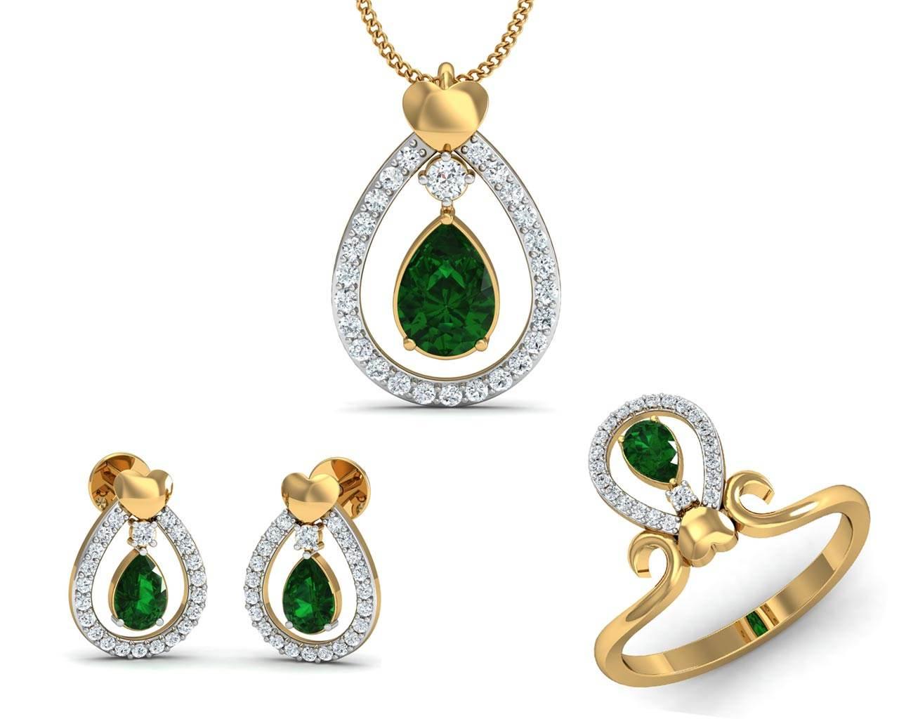 Ameena Emerald Diamond Pendant Set - Jewelslane