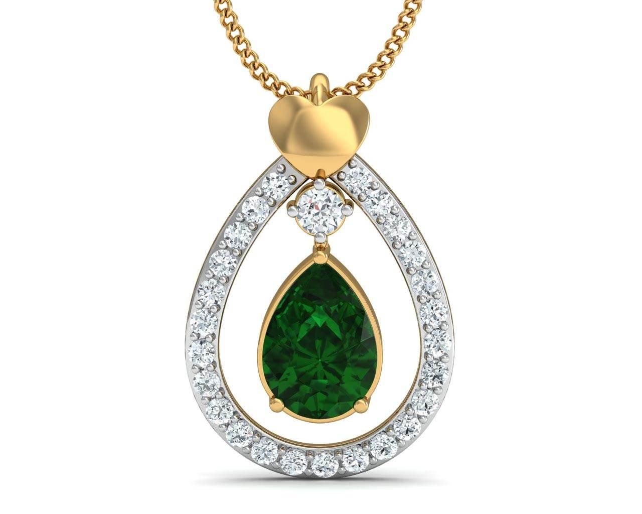 Ameena Emerald Diamond Pendant Set - Jewelslane
