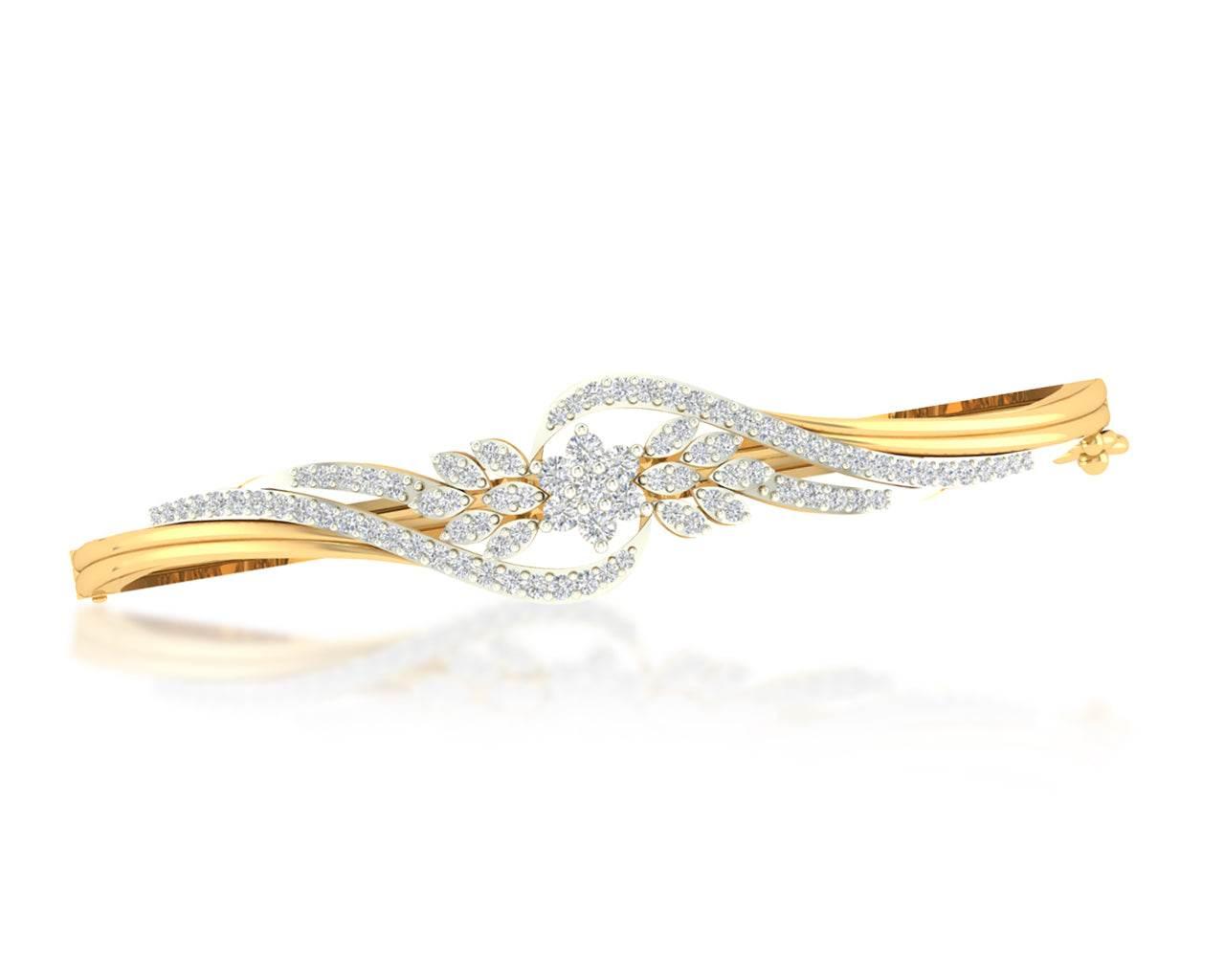 Amya Diamond Half Bangle In Gold - Jewelslane