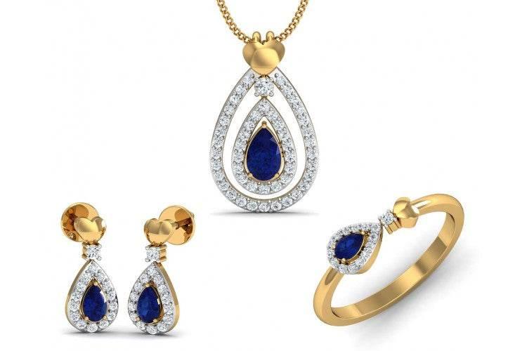 Anchita Sapphire Diamond Pendant Set - Jewelslane