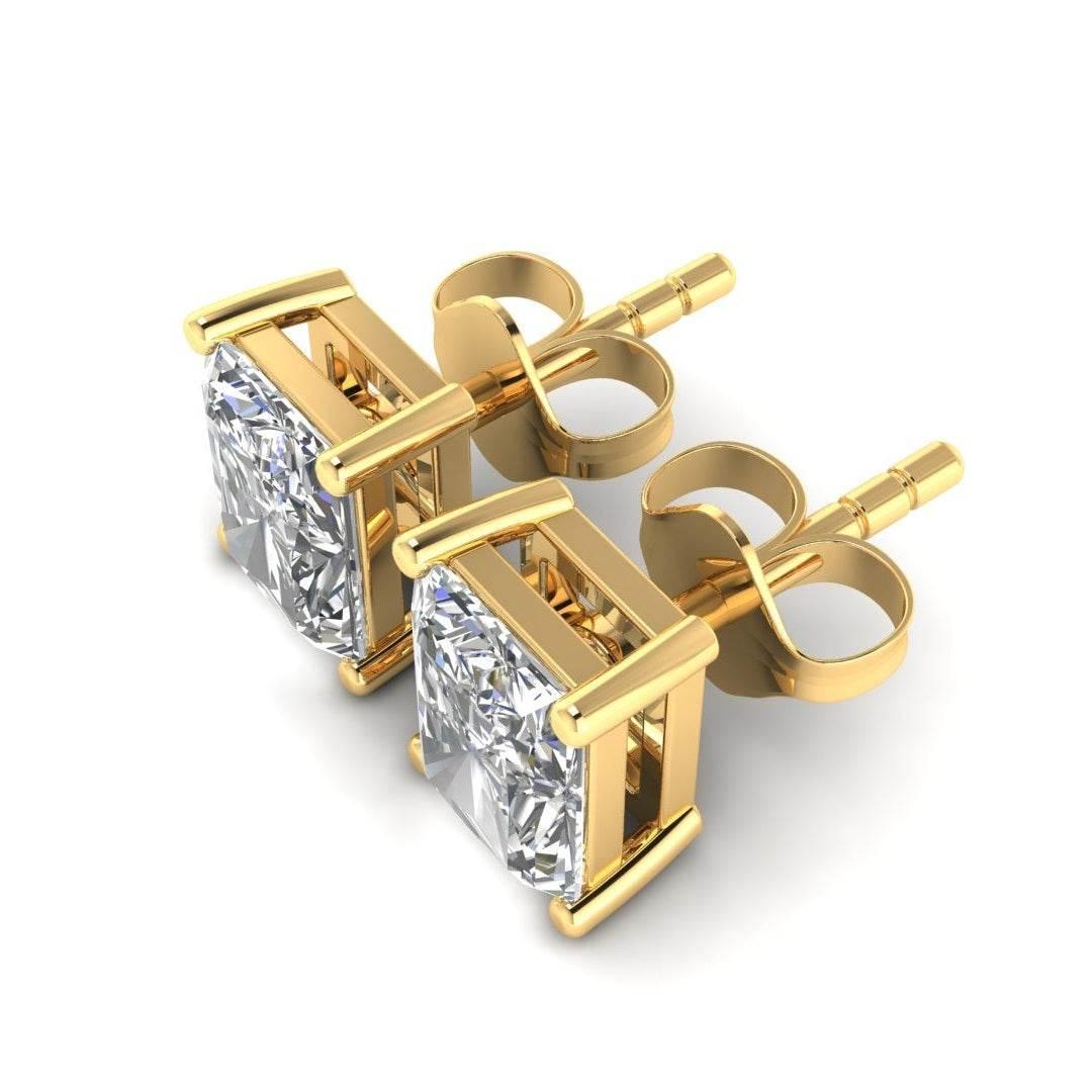 Aria Radiant Cut Lab Grown Diamond solitaire Earrings in Gold - Jewelslane