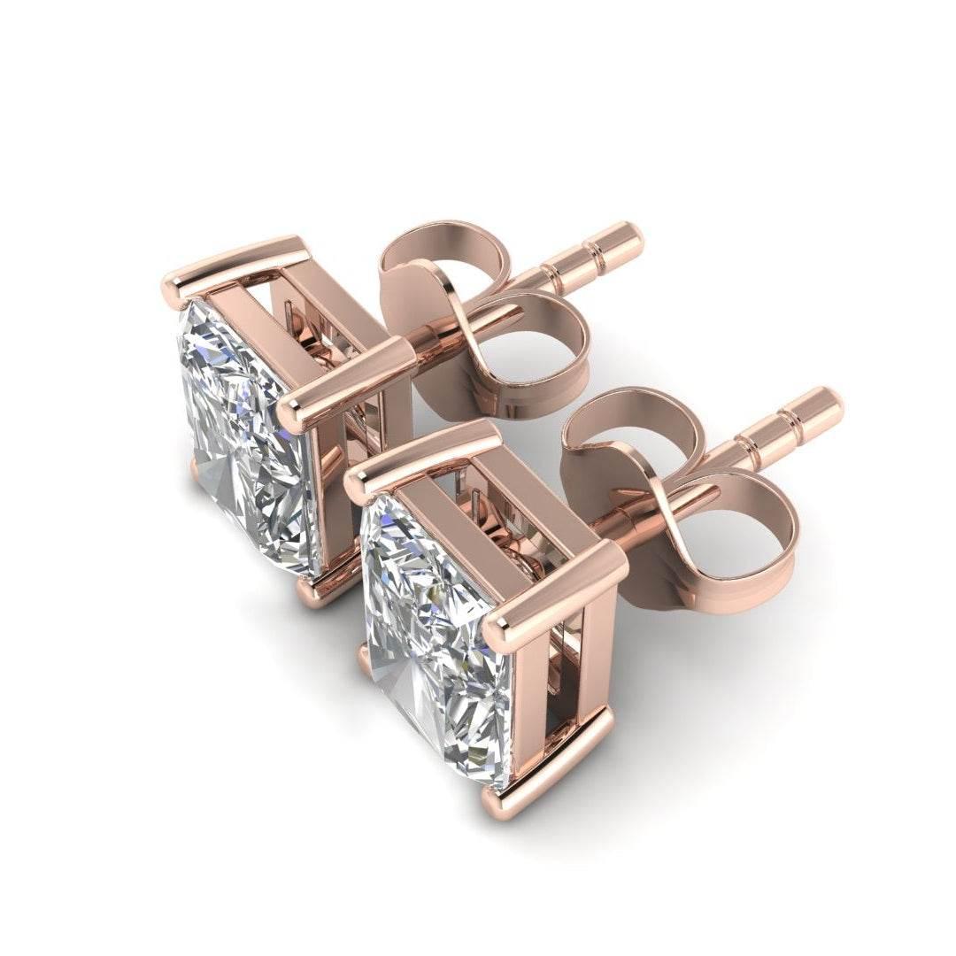 Aria Radiant Cut Lab Grown Diamond solitaire Earrings in Gold - Jewelslane