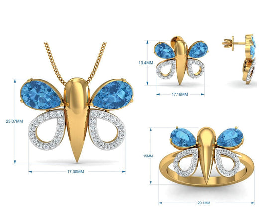 Asmara Blue Topaz & Diamond Pendant set - Jewelslane
