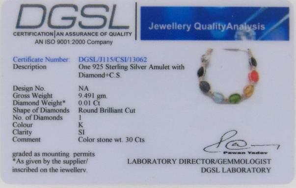 Om Bracelet in Silver with Single Diamond & 7 Chakra Color Stones - Jewelslane