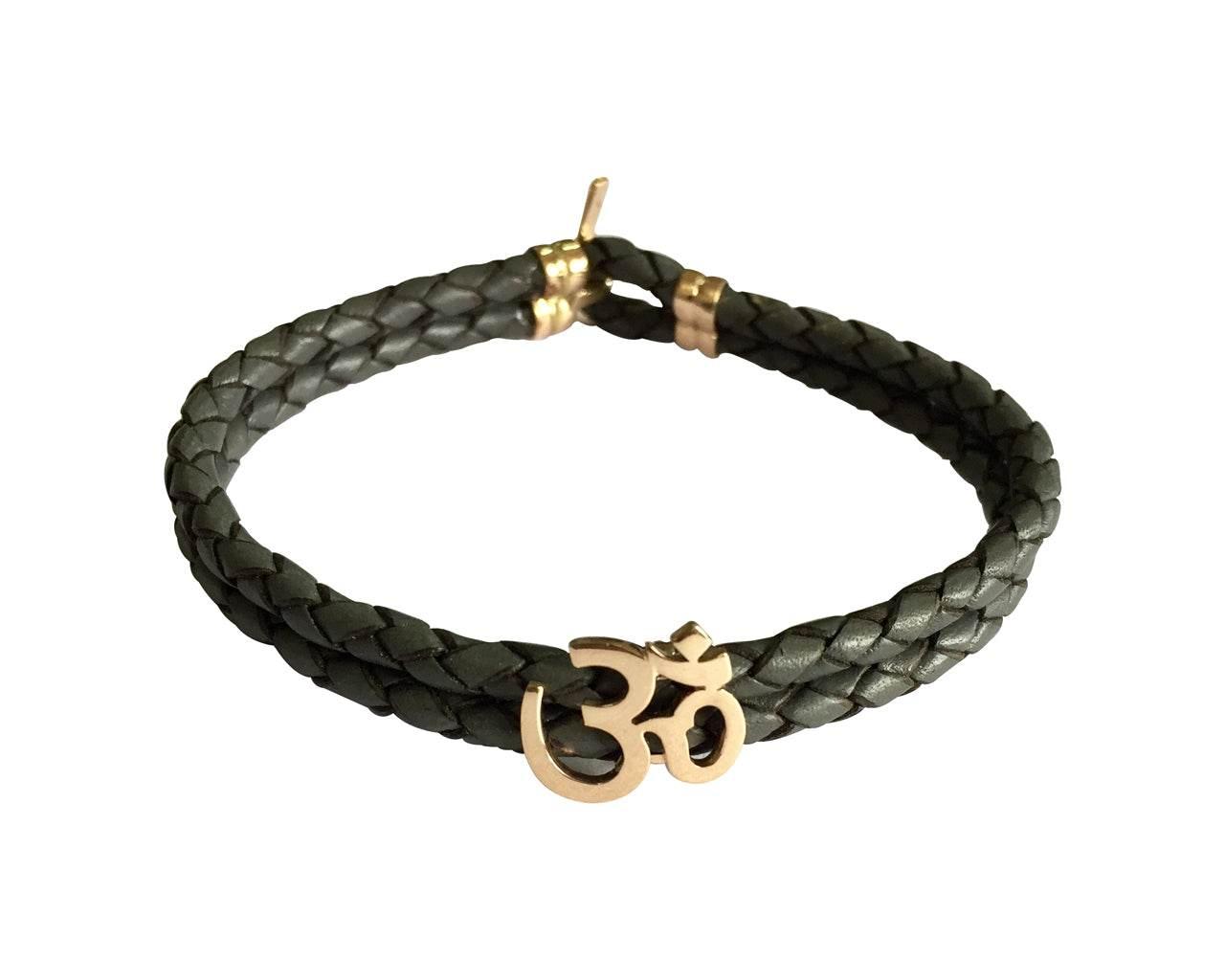 Gold Aum Men’s Leather Bracelet - Jewelslane
