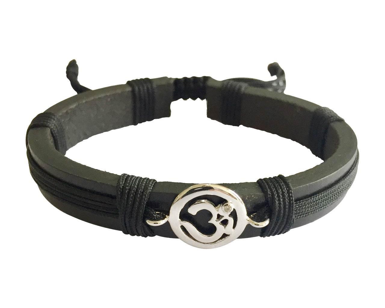 Auspicious Aum Bracelet in silver for Boys On Leather & Nylon Cord - Jewelslane
