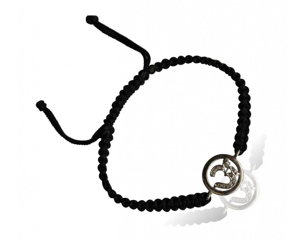 Aum Bracelet in Silver with Diamonds on Nylon Braided Thread from Aumkaara - Jewelslane