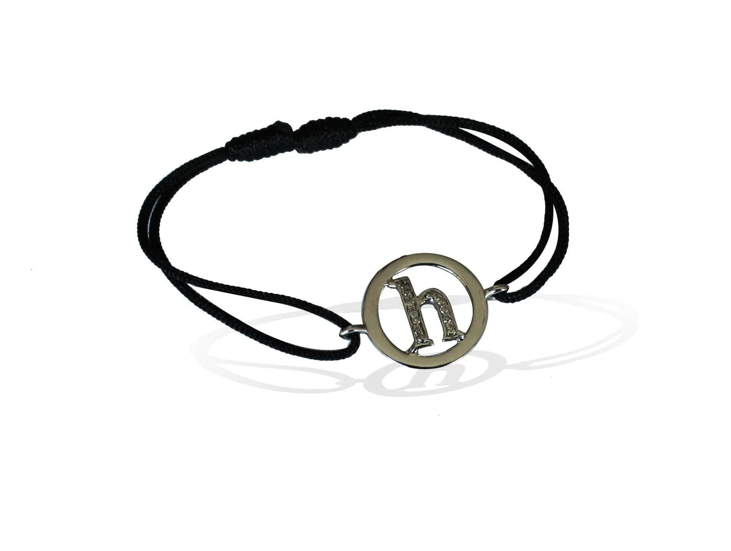 Alphabet h Bracelet with diamonds in 925 silver on size adjustable nylon thread - Jewelslane