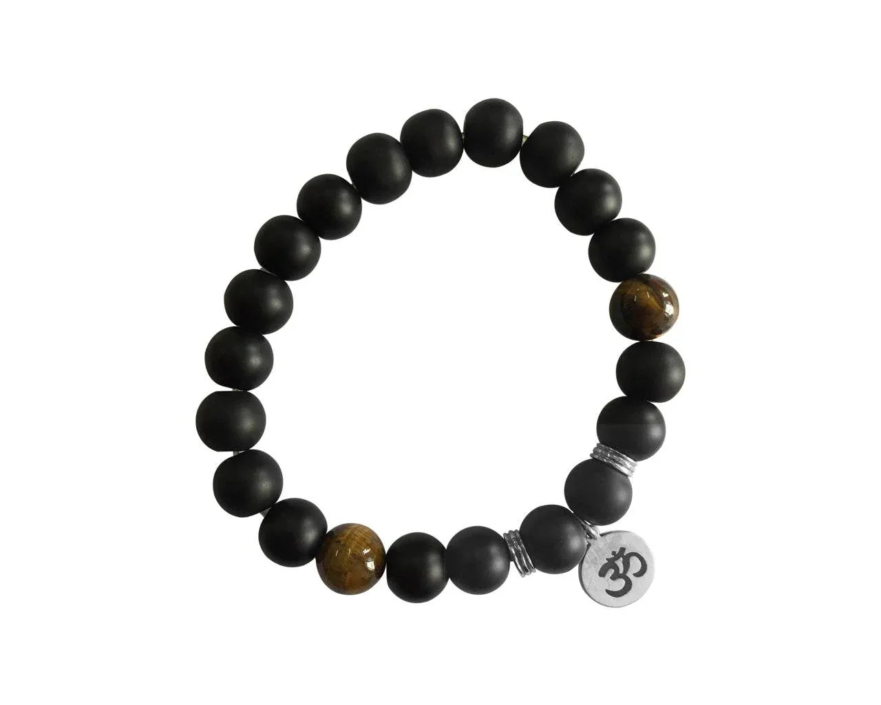 Aumkaara Positivity Bracelet with Tiger’s eye & Black onyx in Silver - Jewelslane