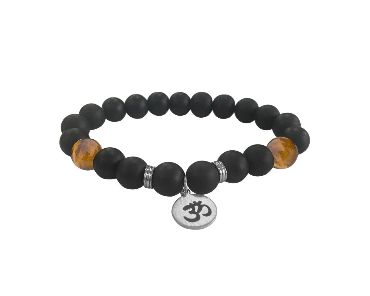 Aumkaara Positivity Bracelet with Tiger’s eye & Black onyx in Silver - Jewelslane
