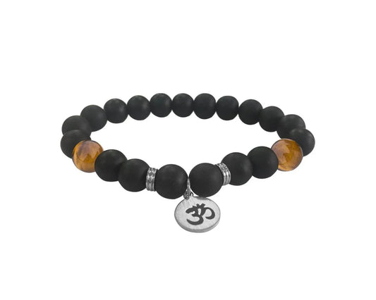 Aumkaara Positivity Bracelet with Tiger’s eye & Black onyx in Silver - Jewelslane