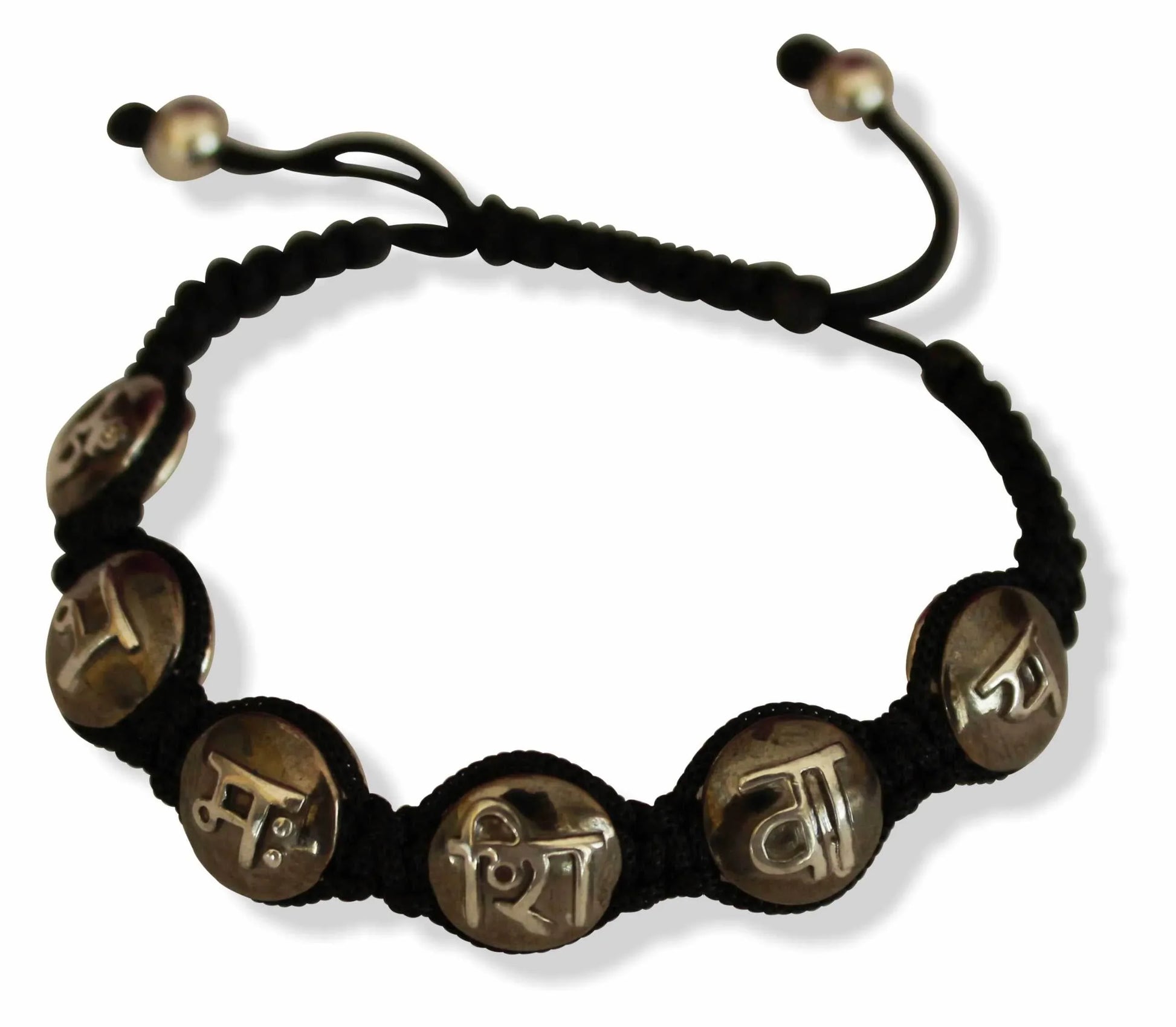 Om Namah Shivay Mantra Bracelet in Two Tone Silver Beads - Jewelslane