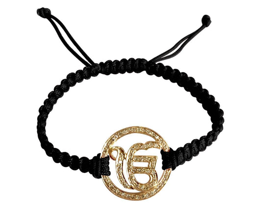 Auspicious Ik Onkaar Diamond Bracelet in 14k gold with 21mm charm - Jewelslane