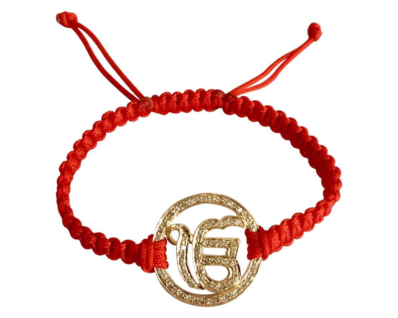 Auspicious Ik Onkaar Diamond Bracelet in 14k gold with 21mm charm - Jewelslane