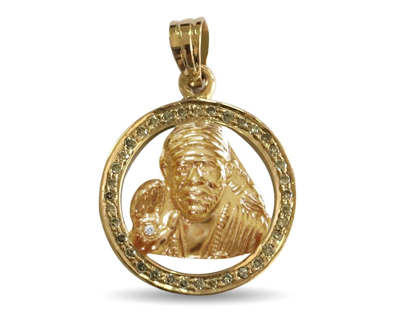 Auspicious Sri Sai Baba pendant in 14k gold with diamonds - Jewelslane