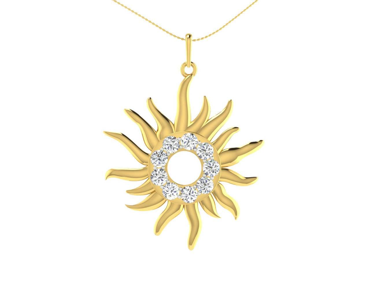 Auspicious sun pendant in gold & diamonds - Jewelslane