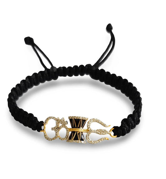 Auspicious Om Damru & Trishul Bracelet in gold with diamonds - Jewelslane