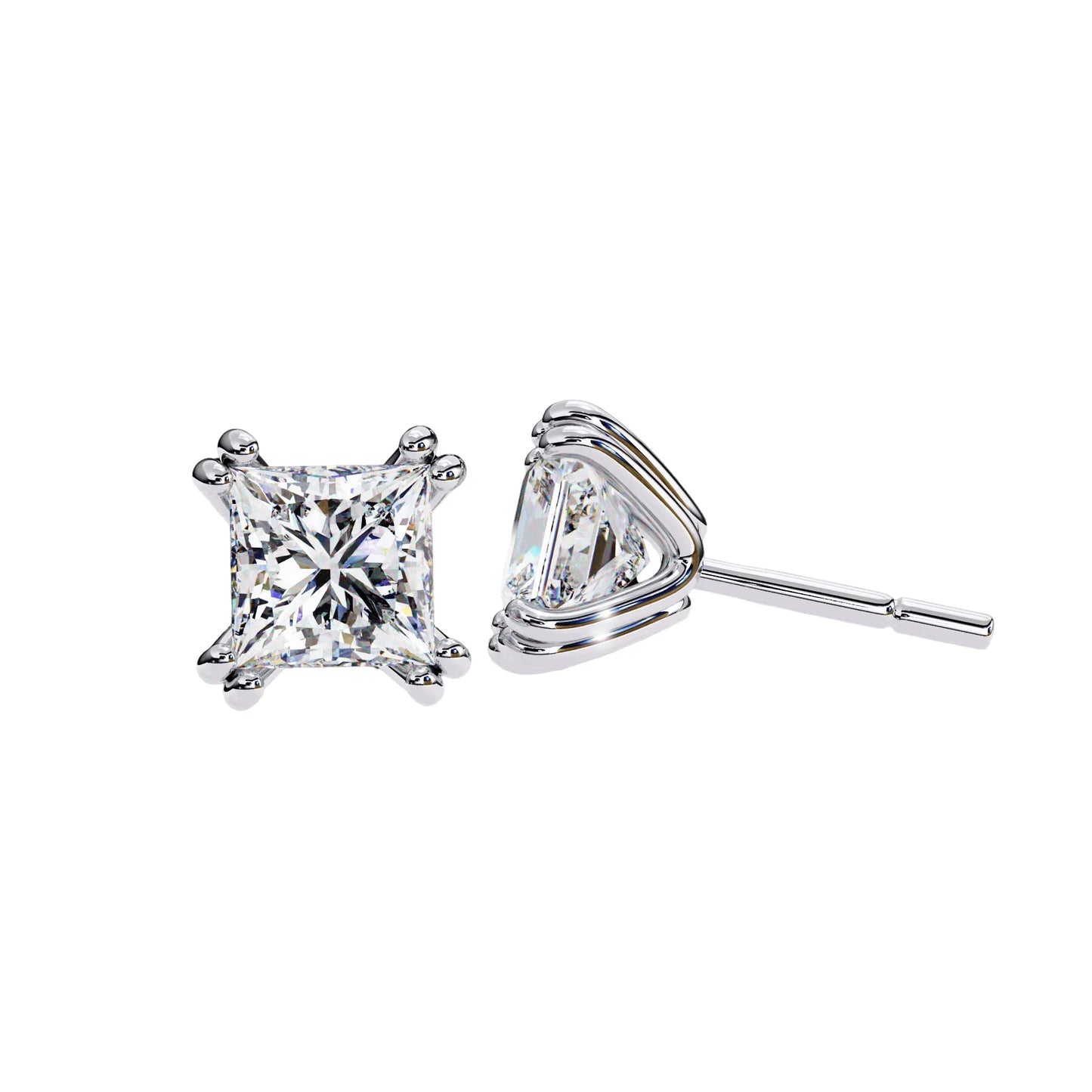 Ava Princess Cut Lab Grown Diamond Solitaire Earrings in gold - Jewelslane