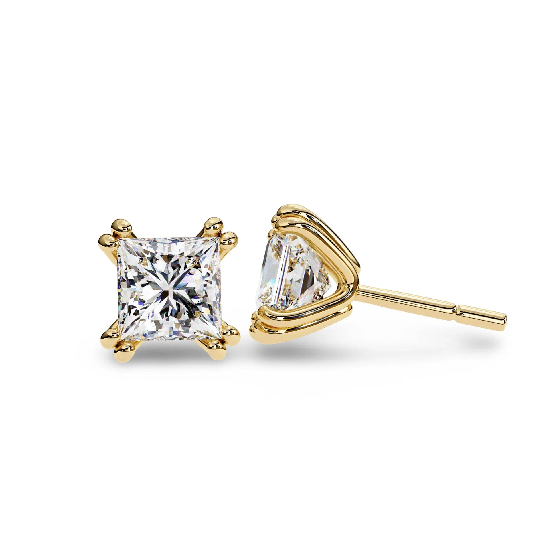 Ava Princess Cut Lab Grown Diamond Solitaire Earrings in gold - Jewelslane