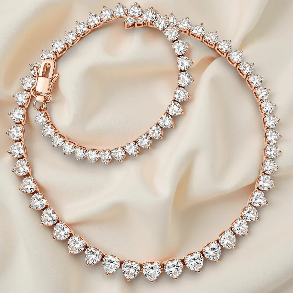 Cait Heart Shape Diamonds Tennis Necklace - Jewelslane