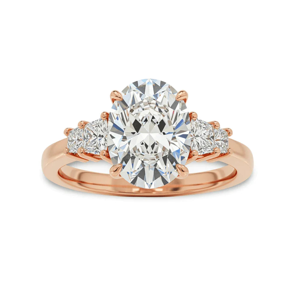 Calli Oval Shape Diamond Solitaire Ring with Princess Cut Diamonds - Jewelslane