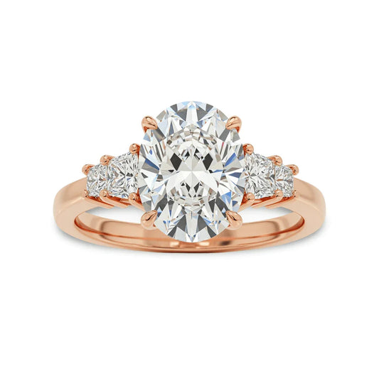 Calli Oval Shape Diamond Solitaire Ring with Princess Cut Diamonds - Jewelslane