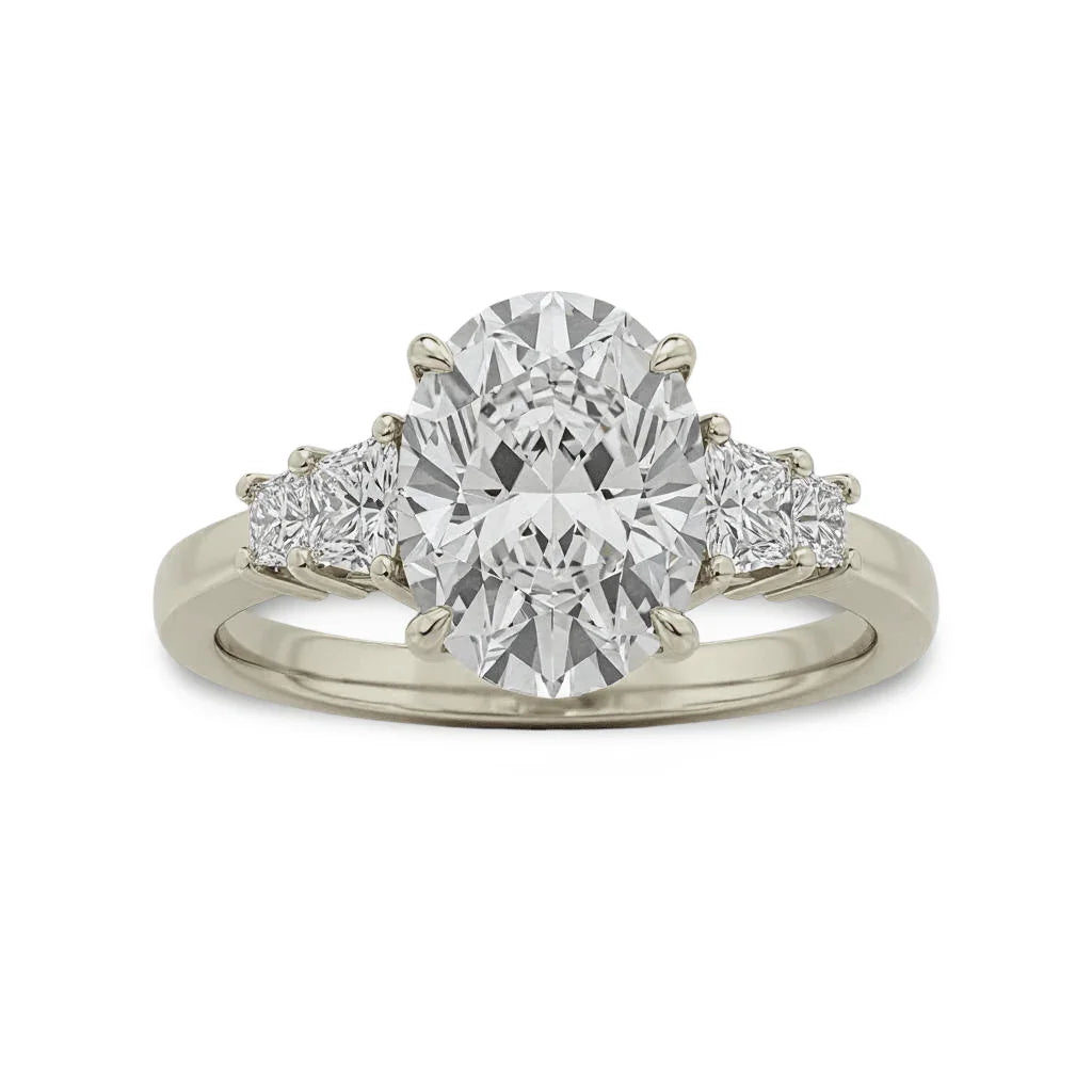 Calli Oval Shape Diamond Solitaire Ring with Princess Cut Diamonds - Jewelslane