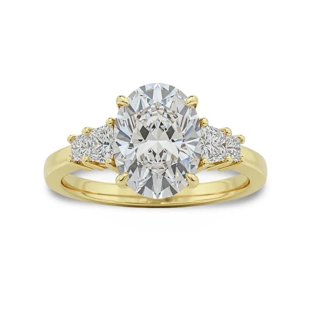 Calli Oval Shape Diamond Solitaire Ring with Princess Cut Diamonds - Jewelslane