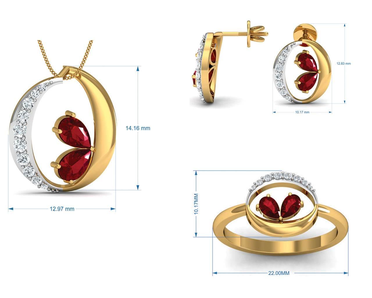 Chiti Ruby Diamond Pendant Set - Jewelslane